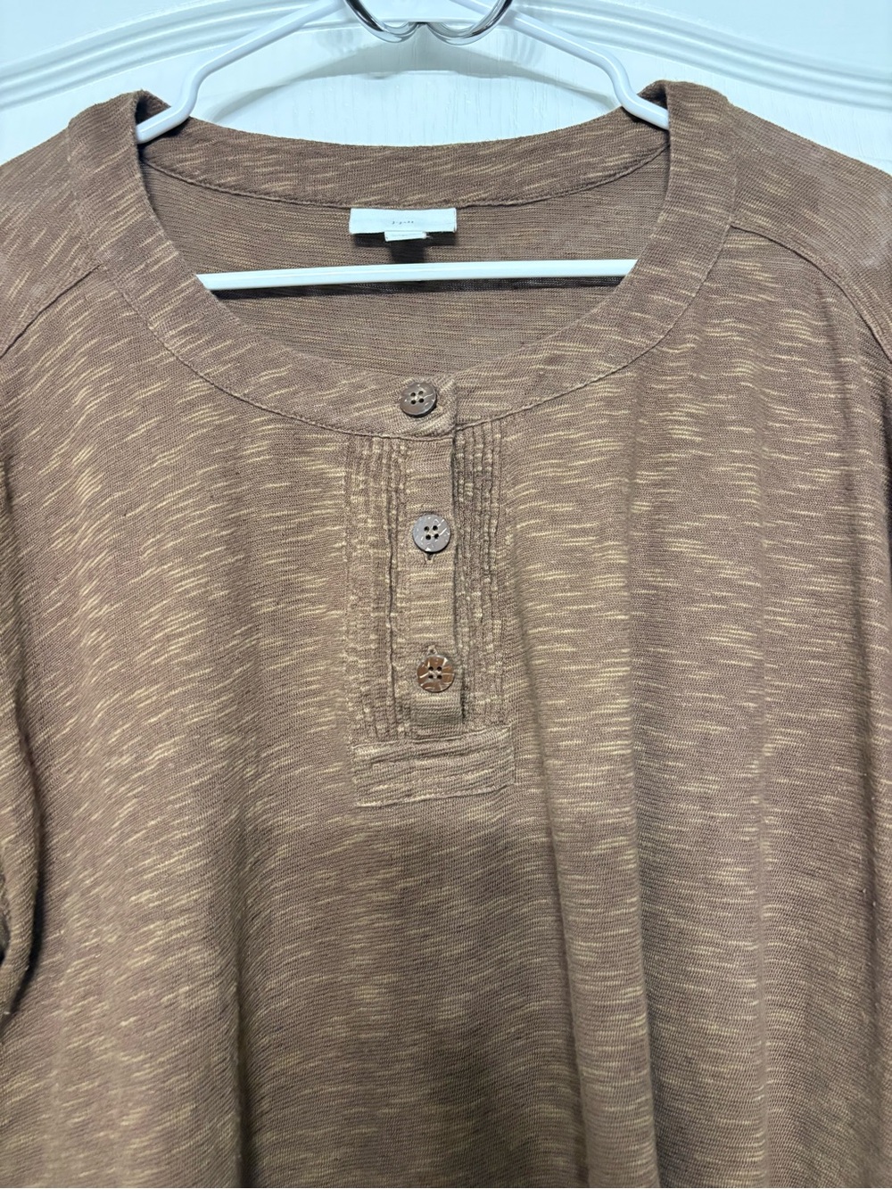 J. Jill Brown Slub Knit Henley 3/4 Sleeve Top - Picture 5 of 6